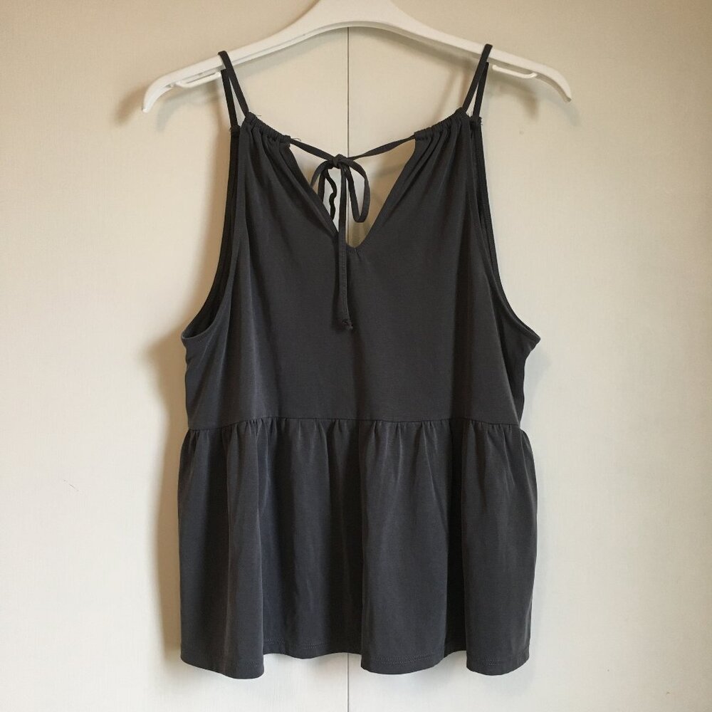AE Graphite Grey Coquette Soft Girl Babydoll Tie Neck Tank Top - L